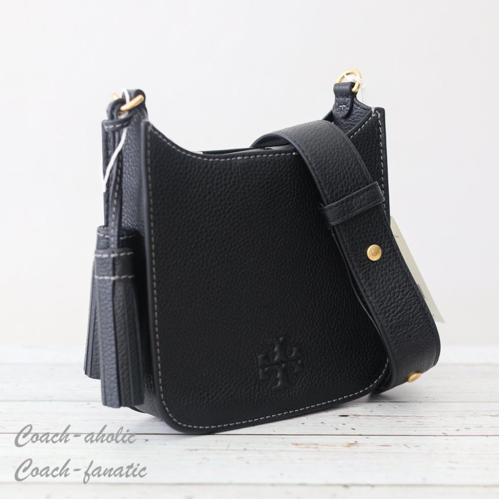 NWT Tory Burch Thea Web Mini Shoulder Bag Leather Crossbody in Black - Picture 4 of 14